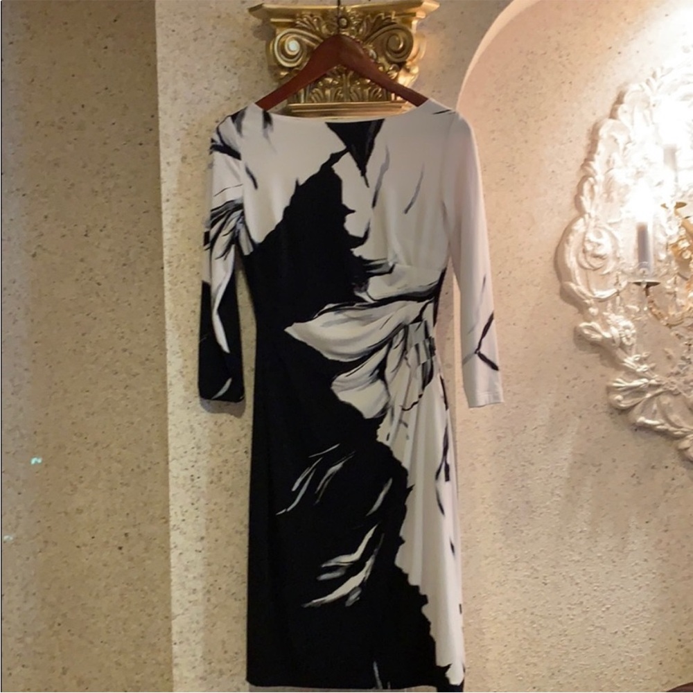 🎩⭐Lauren Ralph Lauren Monochrome Floral Long Sleeve Dress